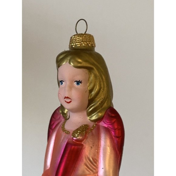 RARE Vintage Pink Blown Mercury Glass Angel Christmas Ornament Hand Painted - Picture 6 of 8